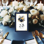 Bröllop vid marinblått och Guld Blommigt Bordsnummer<br><div class="desc">Öka din bröllop-dekoration med det här elegant marinkortet blått och guld blommigt bröllop bordsnummer. Med sofistikerade accenter för blå och guld-blommigt och klassisk typografi tillför det här bordsnumret en lyxig beröring till borden. Anpassa det med parets datum namn och bröllop för ett mycket väl samordnat utseende som förbättrar ert elegant...</div>