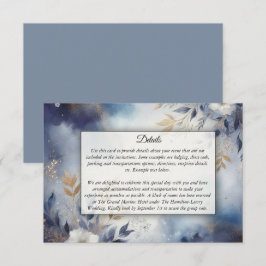 Bröllop vid marinblått och Guld Blommigt Tilläggskort