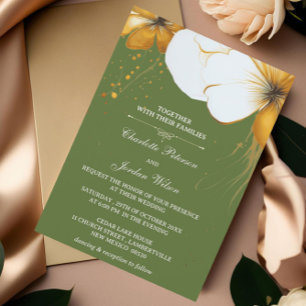 Bröllop vid oliv grönt Blommigten och Guld Inbjudningar