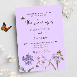 Bröllop vildblommor violett rosa bin inbjudan vykort