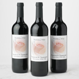 Bröllop Vin-etikett Peach Rosa Rosenknopp Vinflaska Etikett