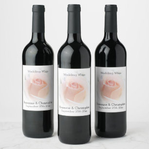 Bröllop Vin-etikett Peach Rosa Rosenknopp Vinflaska Etikett