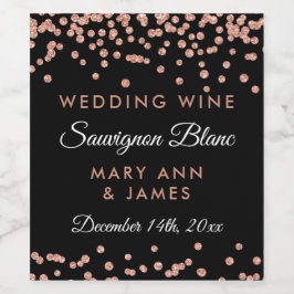 Bröllop Vin-etikett Ro Guld Glitter Konfetti Blac Vinflaska Etikett