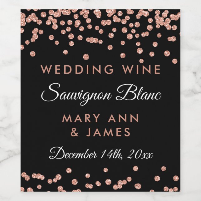 Bröllop Vin-etikett Ro Guld Glitter Konfetti Blac Vinflaska Etikett (Singel etikett)