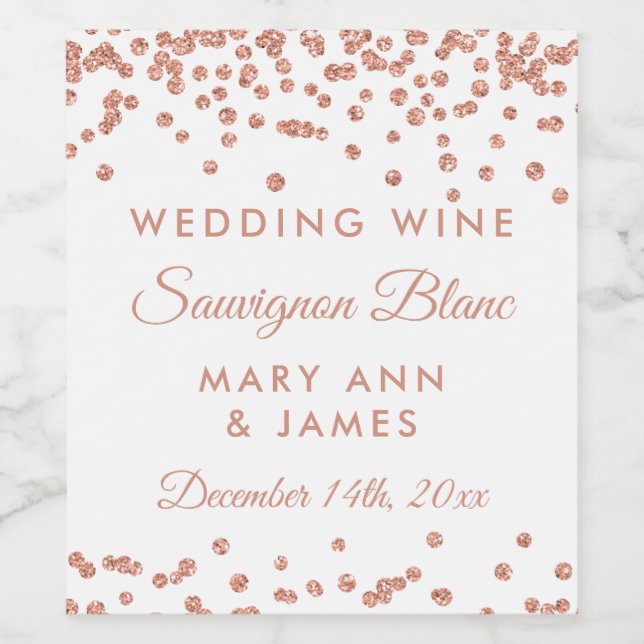 Bröllop Vin-etikett Ro Guld Glitter Konfetti Vinflaska Etikett (Singel etikett)