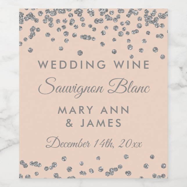 Bröllop Vin-etikett Silver Glitter Konfetti  Vinflaska Etikett (Singel etikett)