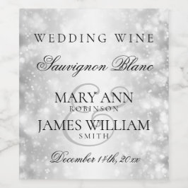 Bröllop Vin-etikett Silver Shimmer Ljus Vinflaska Etikett
