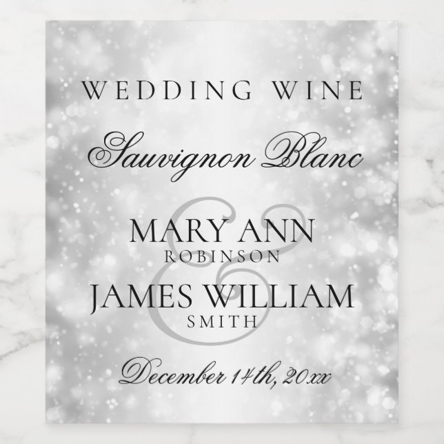 Bröllop Vin-etikett Silver Shimmer Ljus Vinflaska Etikett (Singel etikett)