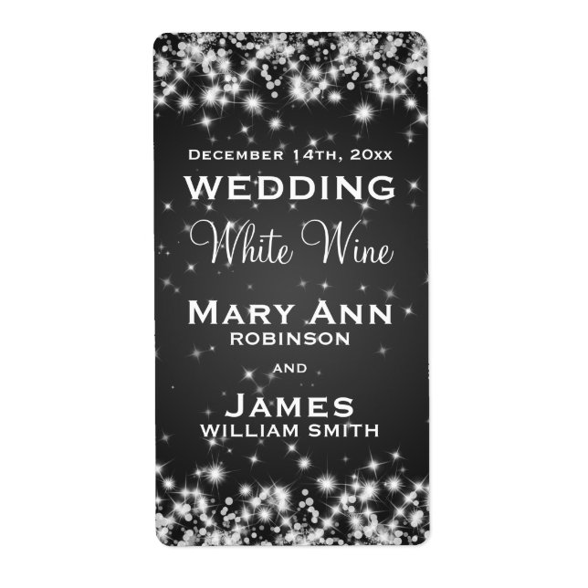 Bröllop Vin-etikett Winter Gnistra Black Fraktsedel (Framsidan)