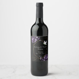 Bröllop Vin-etiketten Lila blommor & Black Vinflaska Etikett