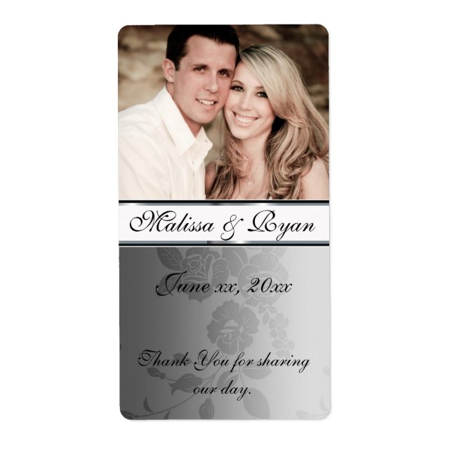 Bröllop Vin-etiketten Silver Damask Fraktsedel (Framsidan)