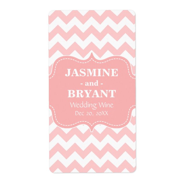 Bröllop Vin Flaska Rosa Chevron Mönster favör  Fraktsedel (Framsidan)
