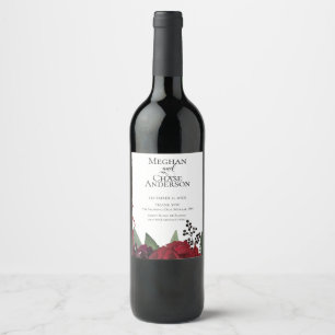 Bröllop Vin Rik Burgundy Marsala Blommigt Vinflaska Etikett