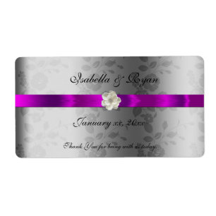 Bröllop Vin Vatten-etiketten Lila Band & Blommor Fraktsedel