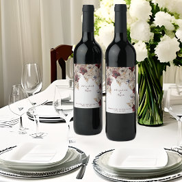 Bröllop Vin White Burgundy Flowers Vinflaska Etikett