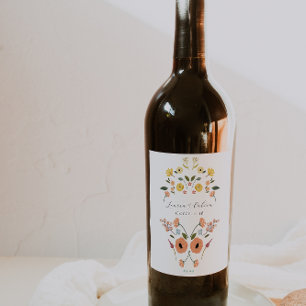 Bröllop Vintage Bohemian Blommigt Vinflaska Etikett