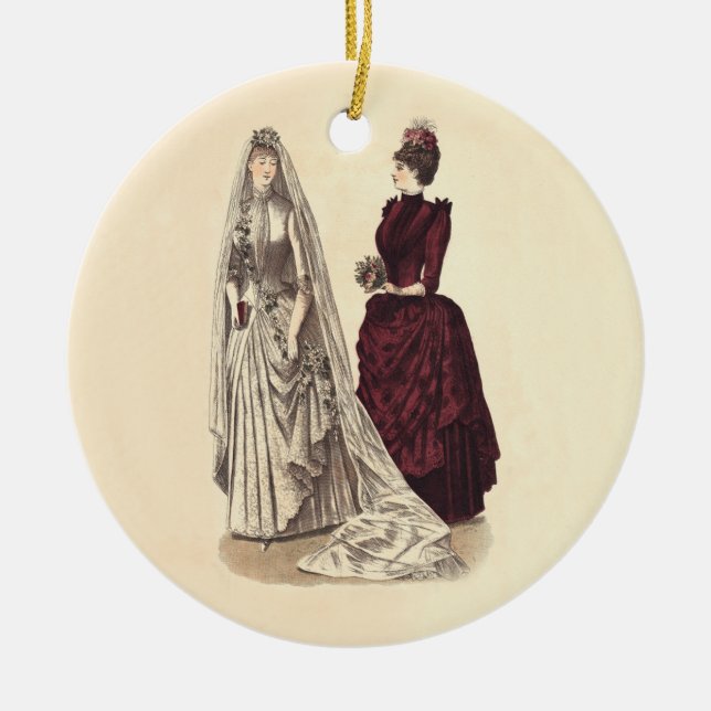Bröllop Vintage brudtärnor och brudnäbb Julgransprydnad Keramik (Framsidan)