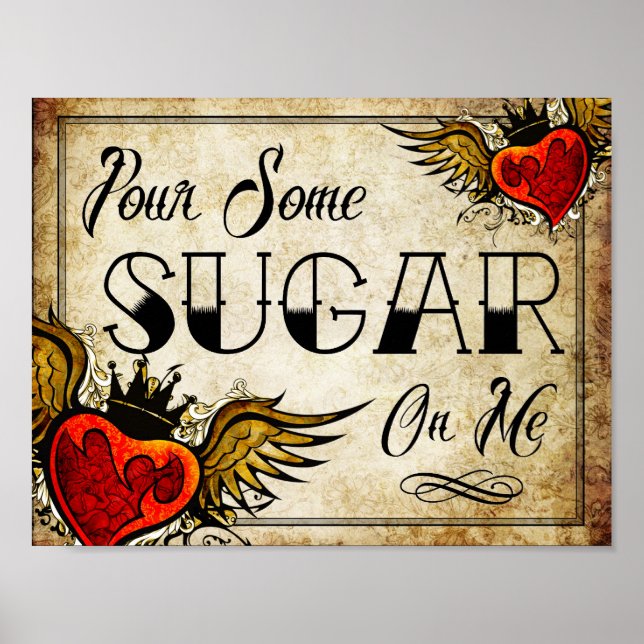 Bröllop Vintage Heart Tattoo Dessert Bord Poster (Framsidan)