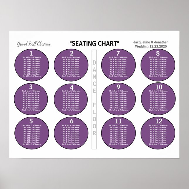 Bröllop Violet 12 Bord-sittdiagram Poster (Framsidan)