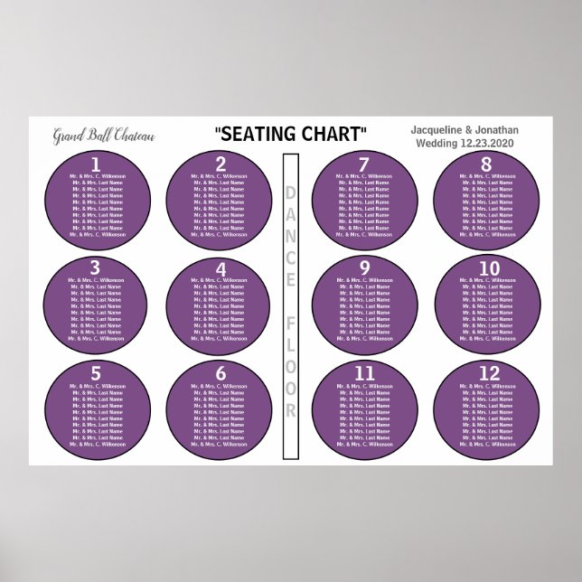 Bröllop Violet 12 Bord-sittdiagram Poster (Framsidan)