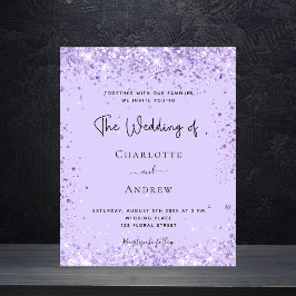 Bröllop violet glitter, manusinbjudan till budget flygblad