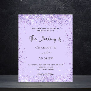 Bröllop violet glitter, manusinbjudan till budget flygblad