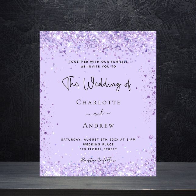 Bröllop violet glitter, manusinbjudan till budget flygblad (Skapare uppladdad)