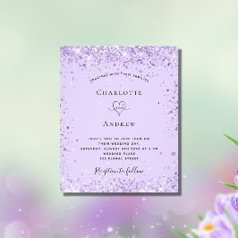 Bröllop violet glitter, manusinbjudan till budget flygblad