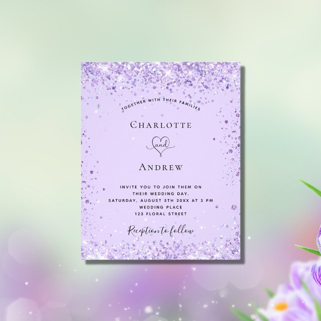 Bröllop violet glitter, manusinbjudan till budget flygblad (Skapare uppladdad)
