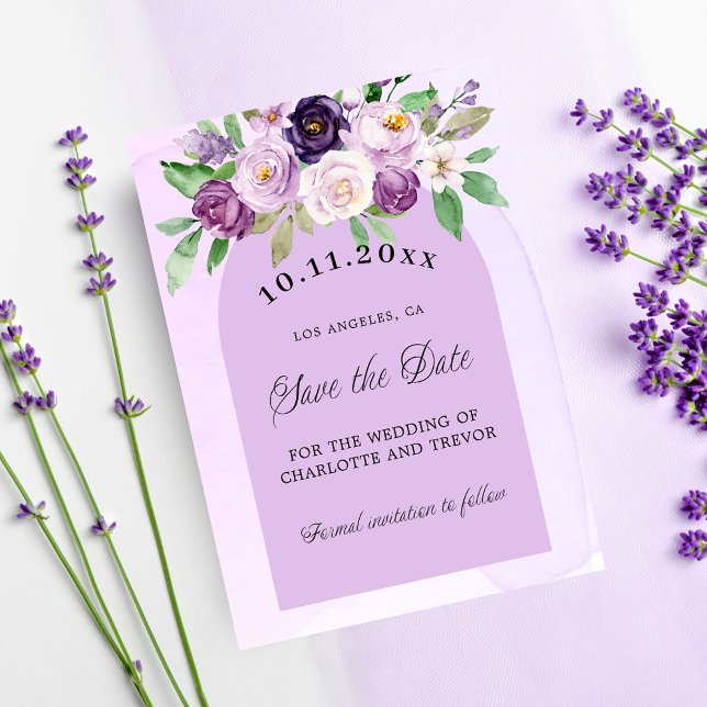 Bröllop violet lila blommor arch QR-webbplats Spara Datumet (Skapare uppladdad)