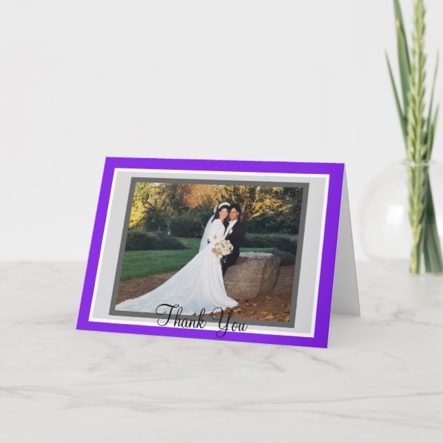 Bröllop Violet Monogram Foto - tackkort (Framsida)