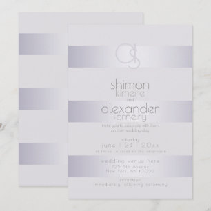 Bröllop Violet-Silver Shimmer Rand Monogram3 Inbjudningar