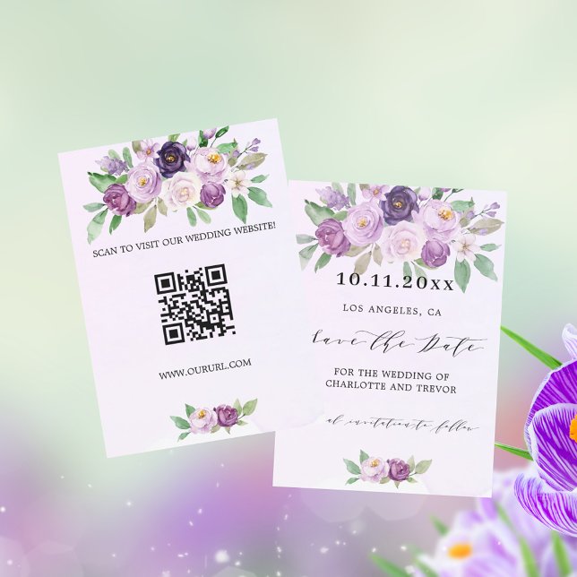 Bröllop violett blomsterwebbplats QR-kod Spara Datumet (Skapare uppladdad)