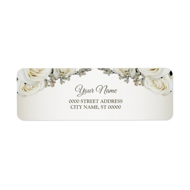 Bröllop Vit Blommig Grön Elegant Returadress Etikett (Framsidan)