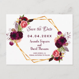 Bröllop vit burgunder blomster save the date meddelande vykort