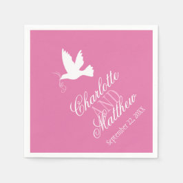 Bröllop vit duva rosett band rosa anpassningsbar pappersservett