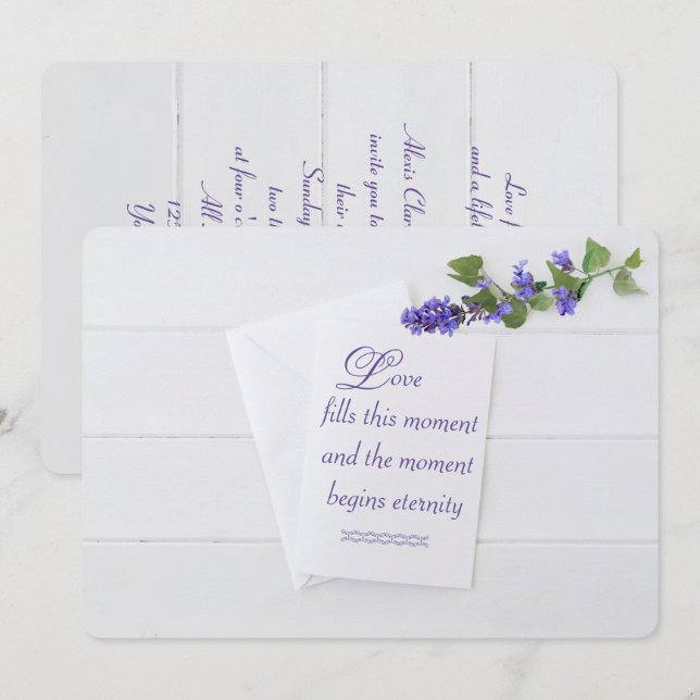 bröllop vit inbjudan på trä (Fram/baksida)