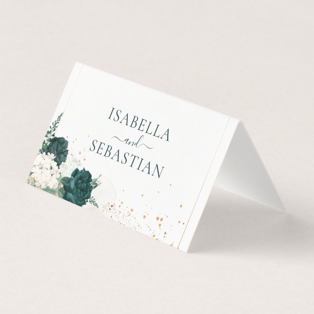 Bröllop Vit QR Smaragdgrön Ros Blommig Kort (Baksida)