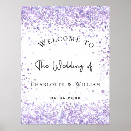 Bröllop vit violett lavendel glitter välkommen poster