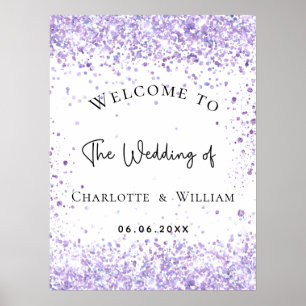 Bröllop vit violett lavendel glitter välkommen poster