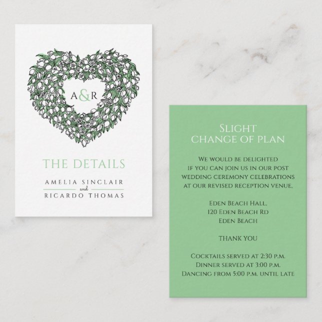 Bröllop: vita tulpaner bouquet monogram enc. tilläggskort (Fram/baksida)