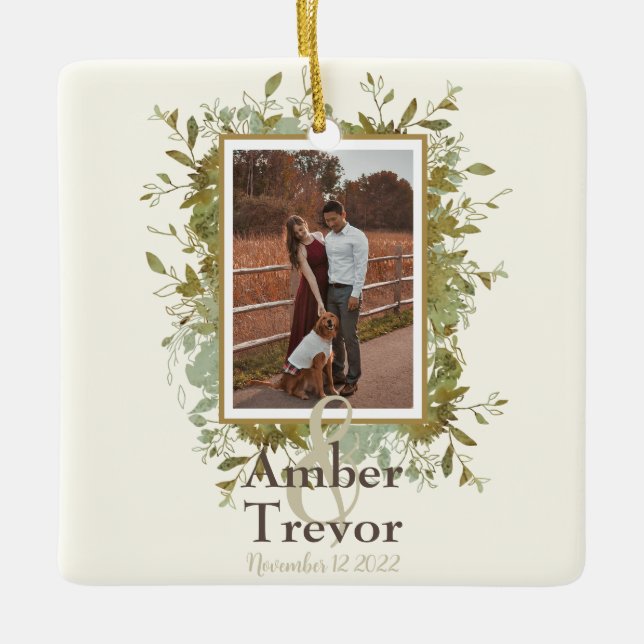 Bröllop Vow Gift för hustru Eucalyptus Julgransprydnad Keramik (Framsida)