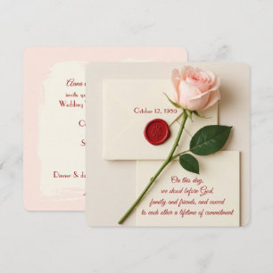 Bröllop Vow Renewal Rosa ros med rött Vax säl Inbjudningar
