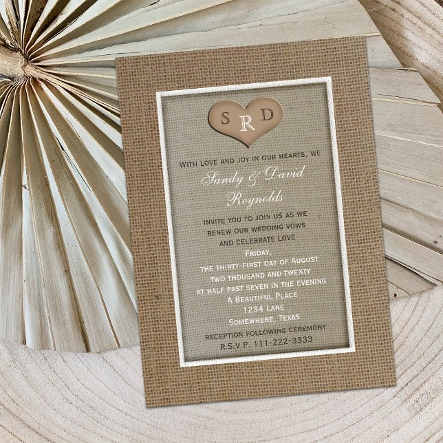 Bröllop Vow Renewal Rustic Burlap Ram med hjärta Inbjudningar (Skapare uppladdad)