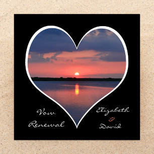Bröllop Vow Renewal Sunset in Heart on Black Inbjudningar