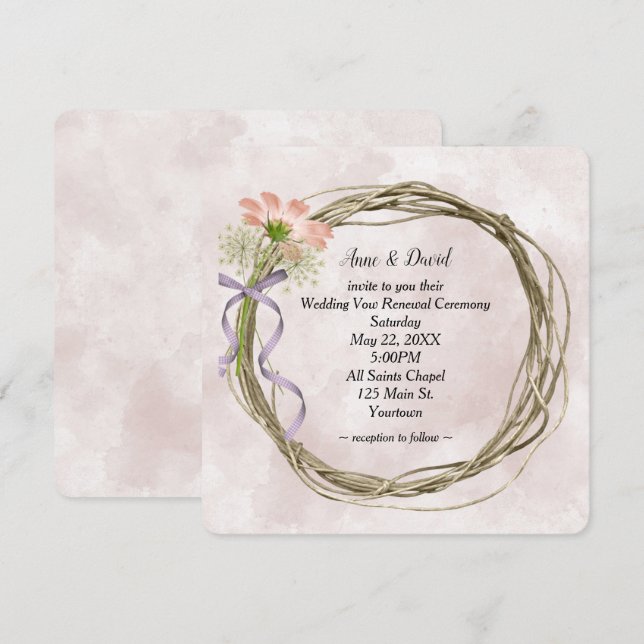 Bröllop Vow Renewal Utandning på Rosa Vattenfärg Inbjudningar (Fram/baksida)