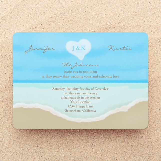 Bröllop Vow Renewal Watercolor Beach Blue Inbjudningar (Skapare uppladdad)
