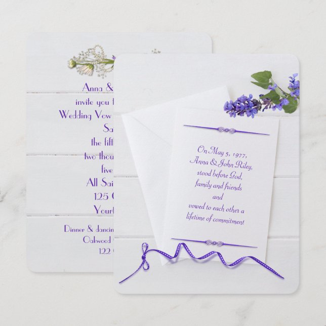 Bröllop Vow Renewal-white kontorsmateriel med band Inbjudningar (Fram/baksida)
