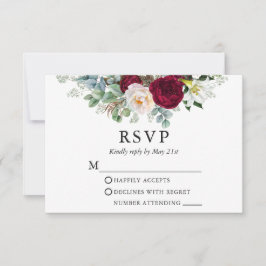 Bröllop Watercolor Blommigt Greenery Burgundy OSA Kort