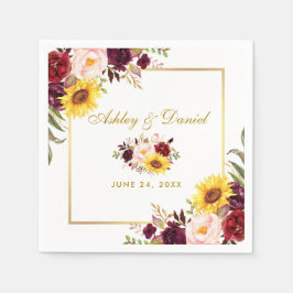 Bröllop Watercolor Blommigt Guld Pappersservett